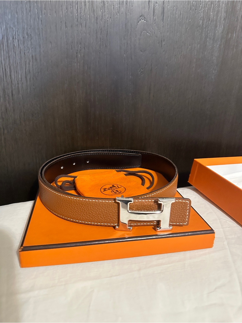 Authentic Hermes Belt black/brown reversible palladium hardware